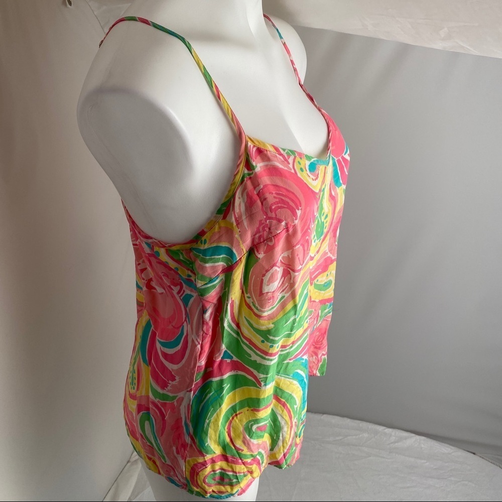 Lilly Pulitzer Dusk multicolor racer back silk camisole top in Flamingo - Picture 5 of 9